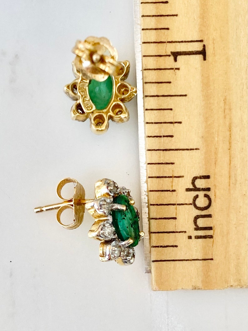 Diamond Emerald Studs, One Carat, 14k Gold Stud Halo Earrings image 4