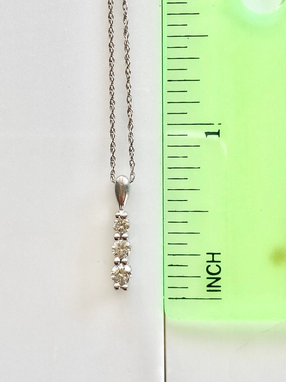 Natural Diamond Pendant, Three Stone Necklace, 14… - image 4