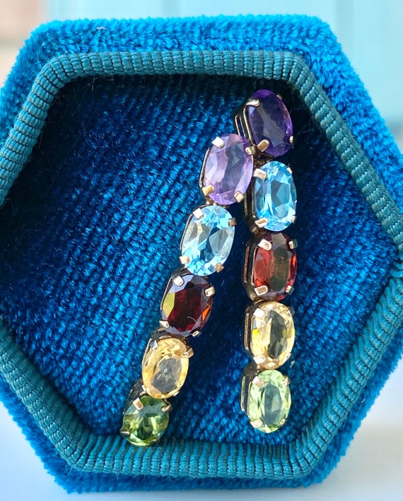 Multi Gemstone Gold Earrings, 10k Amethyst, Garne… - image 7