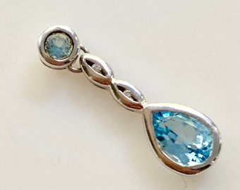 Blue Topaz Diamond 14k Drop Pendant for Necklace, White Gold