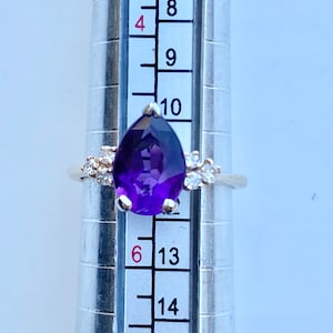 Amethyst Diamond Gold Ring, 14k Gold Ring, Size 5 1/2, Engagement, Pear Cut, February Birthstone Ring image 7