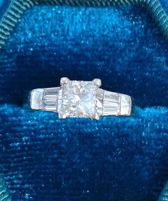 Vintage Diamond Platinum Ring, Princess Cut Diamon