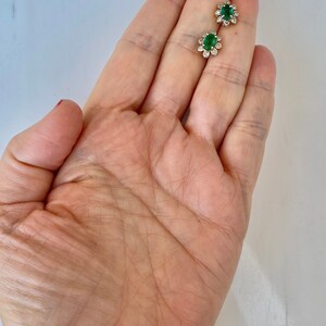 Diamond Emerald Studs, One Carat, 14k Gold Stud Halo Earrings image 2