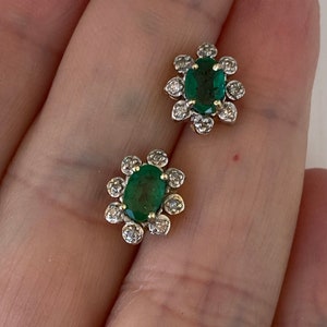 Diamond Emerald Studs, One Carat, 14k Gold Stud Halo Earrings image 3