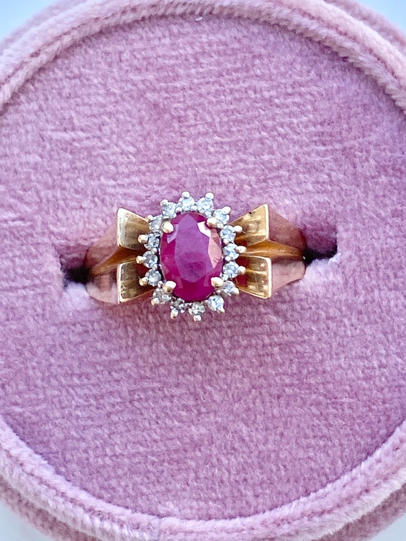 Vintage Ruby Diamond Engagement Ring in 14k Gold,… - image 4