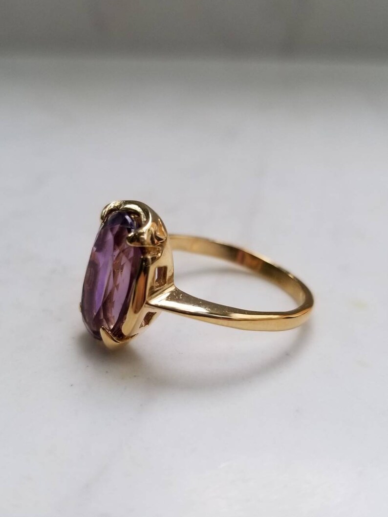 Three 3 February Birthstone Gift for Her Engagement Purple Gemstone Amethyst 14K Yellow Gold Ring Size 7 Carats Natural Solitaire