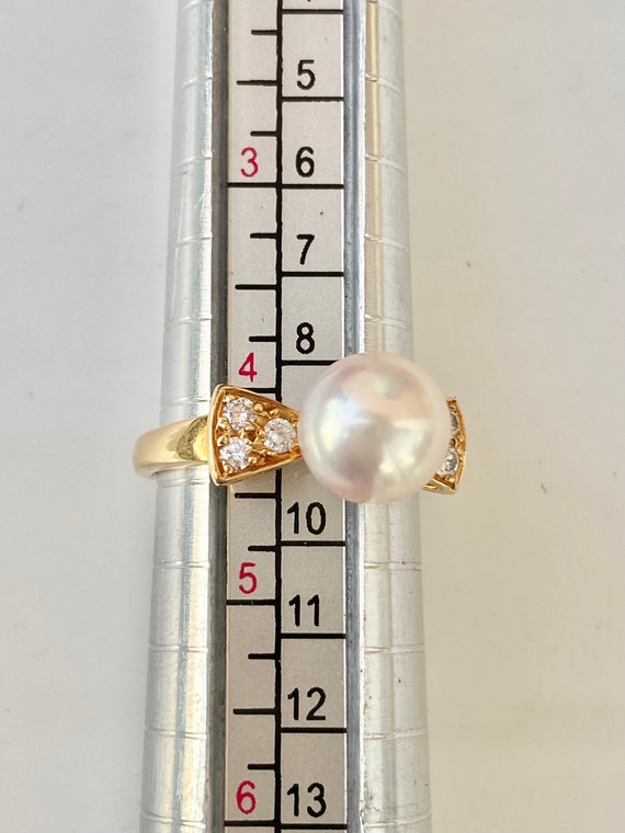 Mikimoto Pearl and Diamond 18k Gold Ring, Bow, Ri… - image 7