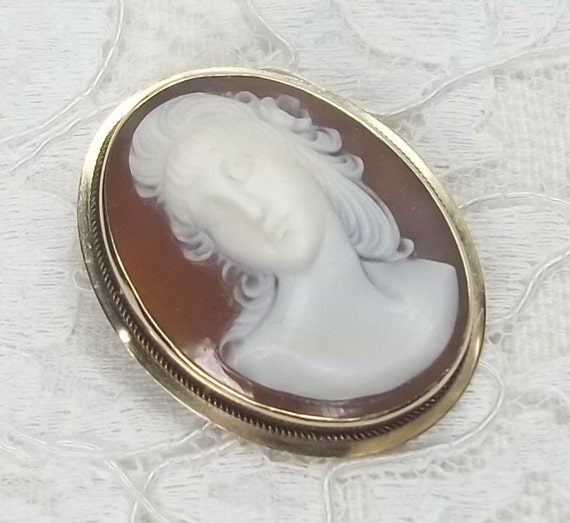 Vintage High Relief Female Natural Shell Cameo in… - image 7