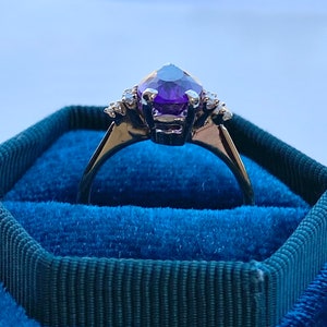 Amethyst Diamond Gold Ring, 14k Gold Ring, Size 5 1/2, Engagement, Pear Cut, February Birthstone Ring image 5