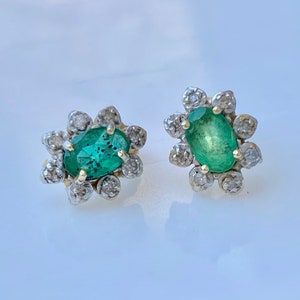 Diamond Emerald Studs, One Carat, 14k Gold Stud Halo Earrings image 10