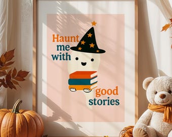 Halloween Poster, Bookish Ghost Print, Reading Poster, Literary Wall Art, Book Lover Print, Library Poster, Reading Nook Decor, Ghost Poster