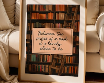 Book Lover Library citaat poster, literaire muurkunst, digitale download