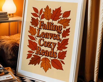 Bookish Poster, Fall Print, Digital Download, Autumn Wall Art, Earth Tones, Autumn Wall Art, Reading Corner, Bookshelf Decor, Library Decor