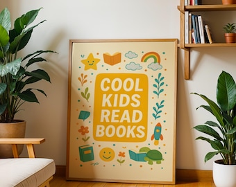 Cool Kids Read Books Poster, Digital Download, Classroom Decor, Kids Room Wall Art, Nursery Decor, Reading Corner, Library Poster, Fun Art