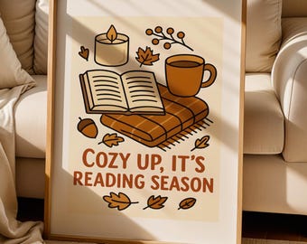 Bookish Poster, Fall Print, Digital Download, Autumn Wall Art, Earth Tones, Cozy Wall Art, Reading Corner, Bookshelf Decor, Library Decor