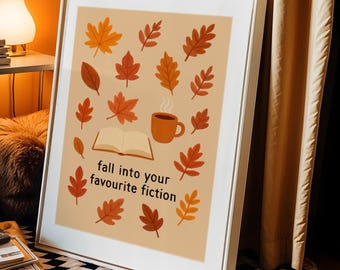 Bookish Poster, Fall Print, Cozy Wall Art, Digital Download, Autumn Wall Art, Earth Tones, Library Poster, Bookshelf Decor, Classroom Decor