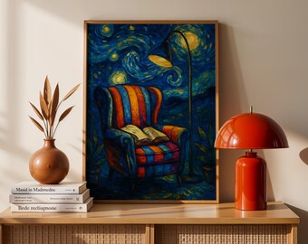 Vincent Van Gogh Inspired Wall Art, Bookish Poster, Reading Nook Poster, Book Lover Gift, Psychedelic Poster, Art Print