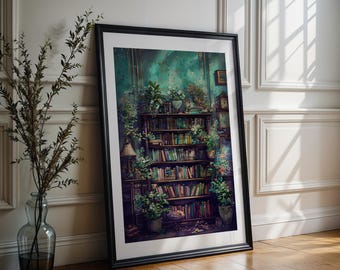 Dark Academia Poster, Bookshelf Print, Vintage Poster, Library Wall Art, Book Club Decor