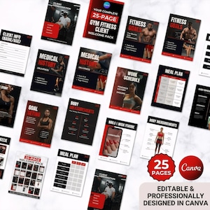 Willkommenspaket für Personal Trainer (Canva-Vorlage) Leitfaden zur Kundeneinführung und Fortschrittsformulare für Fitnesscoaches