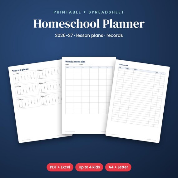 Homeschool Planner 2026-27, Lesson Plans, Attendance & Grades, Lesson Planner, Attendance Tracker, Grade Book, Homeschool 2026-27