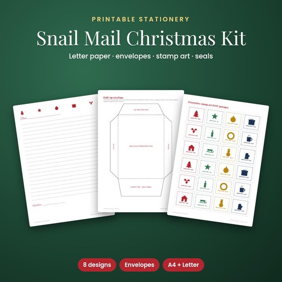 Christmas Letter Paper Kit, Printable Stationery, Envelopes & Labels, Christmas Stationery, Printable Letter Paper, Snail Mail Kit, Pen Pal