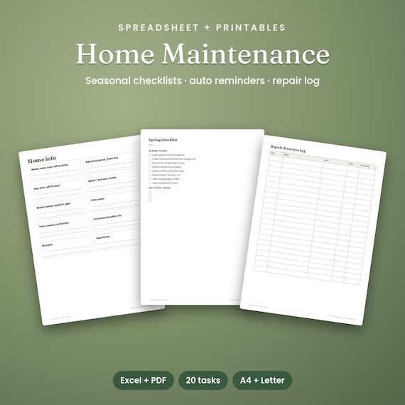 Home Maintenance Planner, Seasonal Checklists + Reminder Sheet, Home Maintenance Checklist, Homeowner Planner, House Cleaning Schedule