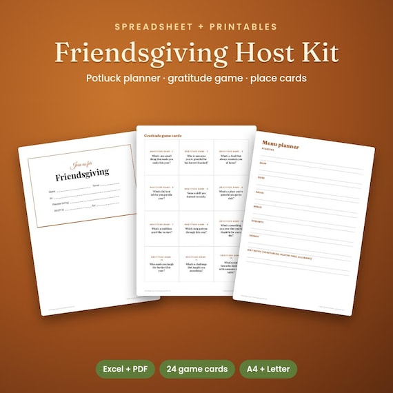 Friendsgiving & Thanksgiving Host Kit, Potluck Planner + Printables, Thanksgiving Planner, Potluck Sign Up, Thanksgiving Printable