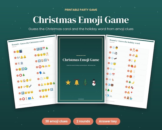 Christmas Emoji Game, Guess the Christmas Carol & Holiday Word Emoji Quiz, Printable Holiday Party Game with Answer Key