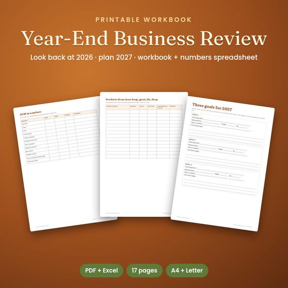 Small Business Year-End Review & 2027 Plan, Workbook + Spreadsheet, Year End Review, Business Plan 2027, Small Business Planner