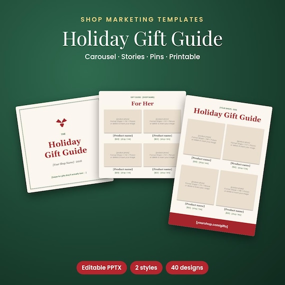 Holiday Gift Guide Template for Shops, Instagram, Pins & PDF, Instagram Carousel Template, Small Business Marketing, Christmas Marketing