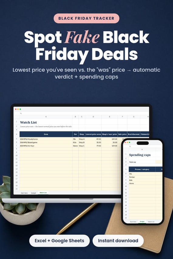 Black Friday Deal Tracker Spreadsheet, Spot Fake Discounts, Cyber Monday, Price Tracker Spreadsheet, Holiday Budget, Shopping List