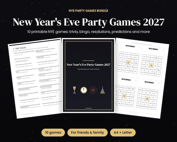 New Years Eve Party Games 2027 Bundle, 10 Printable NYE Games: Trivia, Bingo, Resolutions, Predictions, Family Game Night