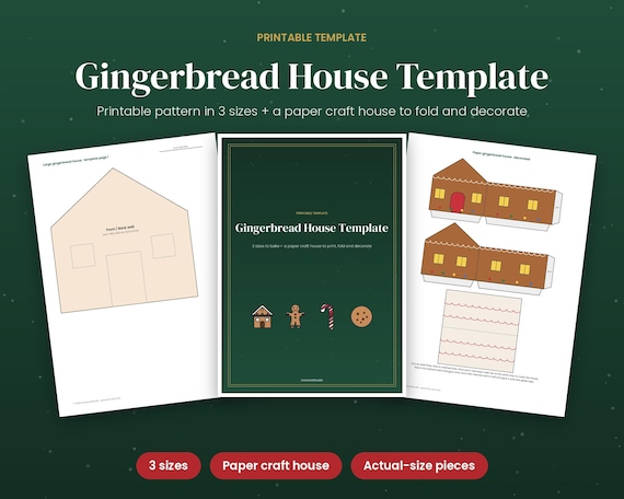 Gingerbread House Template, Printable Pattern 3 Sizes + Paper Craft Version, DIY Christmas Baking Activity for Families