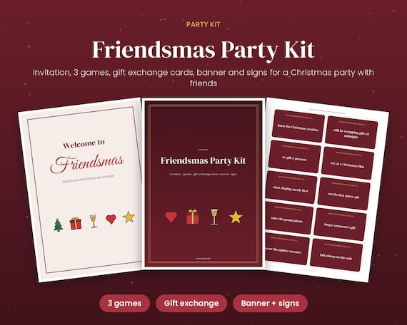 Friendsmas Party Kit, Printable Invitation, Games & Gift Exchange Cards for a Christmas Party with Friends, Friendmas Ideas