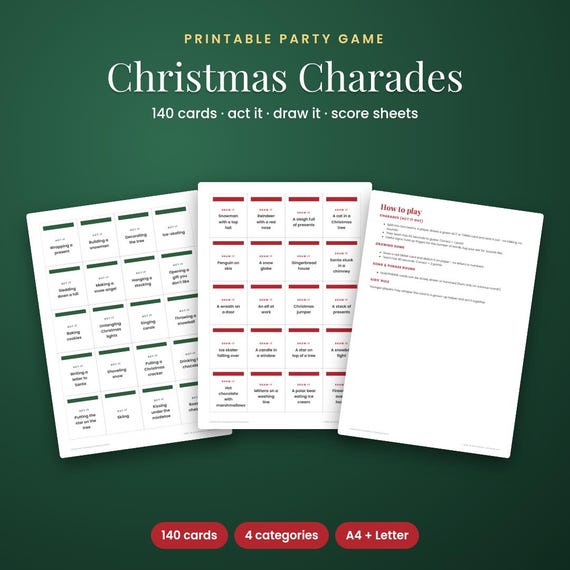 Christmas Charades Game, 140 Printable Cards for Family & Office, Christmas Party Game, Printable Game, Office Party Game, Family Game Night