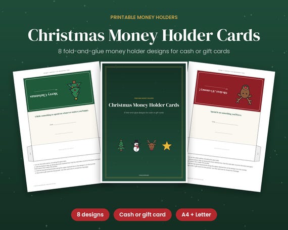 Christmas Money Holder Printable, Cash Gift Card Holder Envelopes, 8 Folding Designs, Last Minute Gift for Kids & Teens