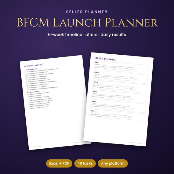 Black Friday & Cyber Monday Launch Planner, 6-Week Seller Timeline, Small Business Planner, Marketing Plan, Sales Planner, Digital Products