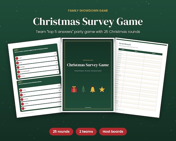 Christmas Survey Game, Family Showdown Party Game with 25 Rounds, Printable Holiday Game for Family Gathering, Teams