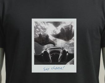 T-shirt selfie raie manta, t-shirt drôle de faune océanique, cadeau de plongée sous-marine de la vie marine