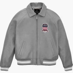 New AVIREX USA Edition Icon Jacket In GRAY Color, Military Bomber Jacket, Men&#39;s Bomber Jacket, Original Leather Jacket For Him, Gift For Him