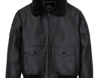 Chaqueta bomber de cuero marrón AVIREX USA Edition: estilo militar