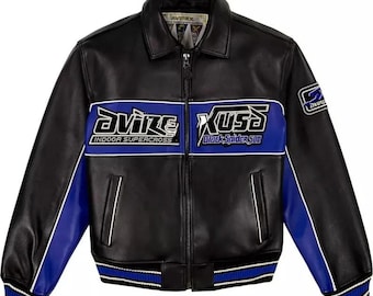 Chaqueta de cuero de vaca negra Avirex: estilo aviador para motociclistas