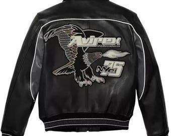 Chaqueta de aviador de cuero Avirex American Flight, unisex, suave como la piel de vaca