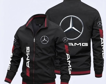 Mercedes-Benz AMZ Zip-Jacke schwarz | Luxus-Motorsport-Rennsport-Stil | Klassischer Streetwear Mantel