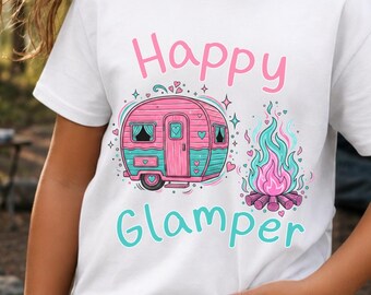 T-shirt enfant Happy Glamper, T-shirt de camping pour jeunes, Cadeau assorti pour toute la famille, Haut mignon pour les petits lors d'un séjour en camping