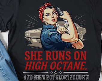 T-shirt Rosie Riveter Hot Rod, T-shirt mécanicien de voitures classiques, Vêtements pour passionnés de mécanique