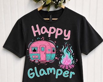 T-shirt Happy Glamper, T-shirt de camping pour femmes, Cadeau de glamping en famille, T-shirt pour maman en voyage de camping