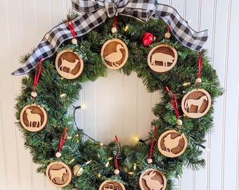 Décorations d'animaux de la ferme en bois, ornements de Noël en bois superposés, décoration rustique pour sapin de Noël