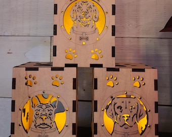 Lanterne en bois de race de chien découpée au laser – Déco rustique pour amoureux des animaux de compagnie