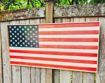 Drapeau américain en bois fait main rustique, art mural de ferme